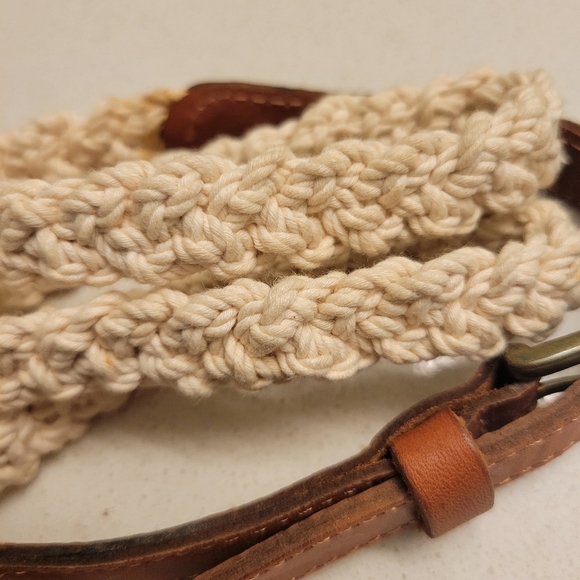 ❤️ 3 for $35 Massimo Dutti woven skinny belt macrame leather beige cream medium - Picture 3 of 6